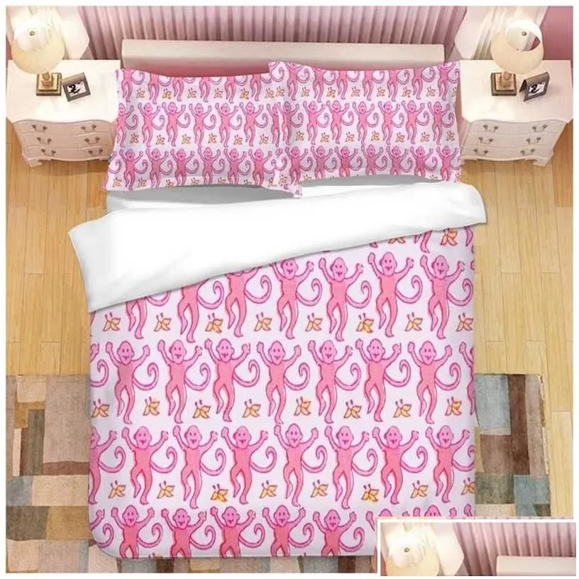 bedding sets pink roller rabbit 3d printed set duvet ers cases comforter bedclothes bed linen t230217 drop delivery home garden text