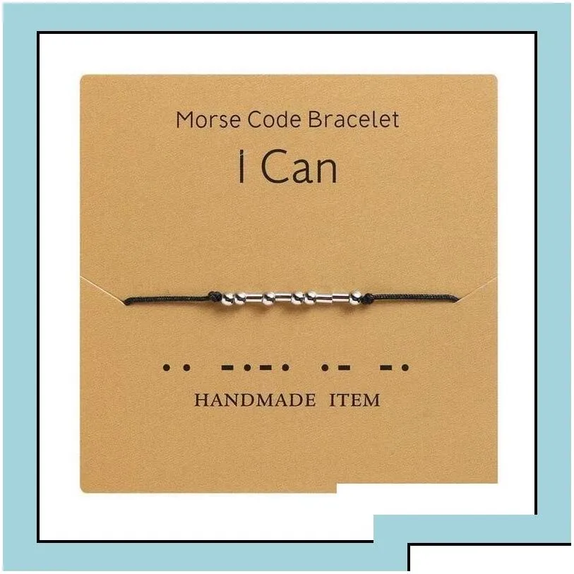 charm bracelets handmade morse code bracelet beads adjustable black string charm bracelets with i love you lettering cardboard creat