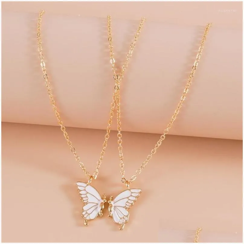 pendant necklaces 2pcs friend sisters suitable for 2 girls matching butterfly pendants long distance friendship jewelry t8de