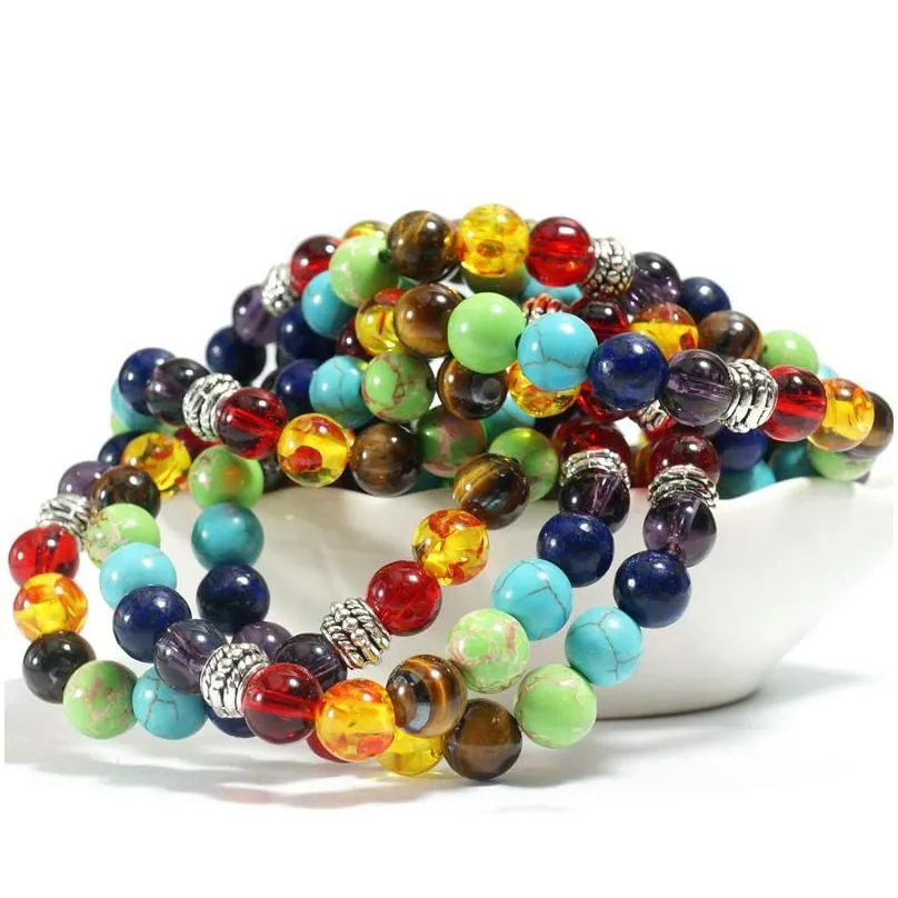 beaded bracelets 7 chakra healing stone strands bracelet crystal gemstone jewelry for women yoga meditation wholesale