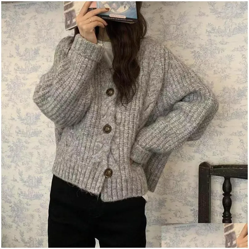 womens knits cropped cardigans women loose v-neck fall chic youth sweater knitwear korean version elegant tender harajuku all-match