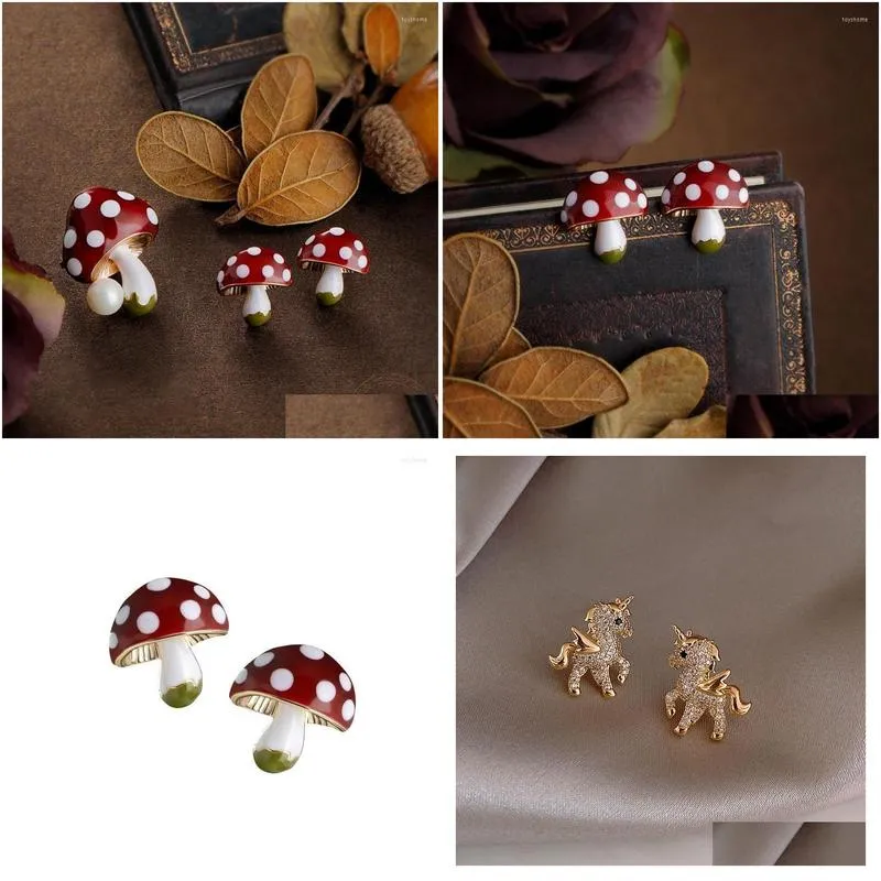 stud french style mushroom earrings for woman fairy tale red animation eardrop ear jewelrystud