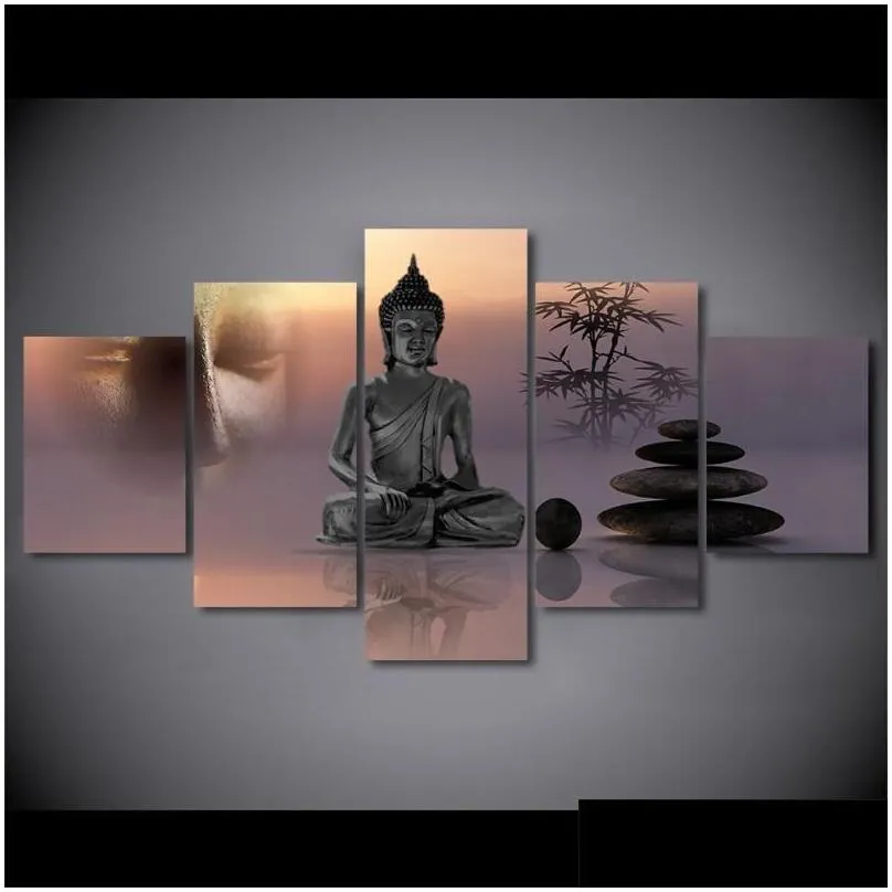 Paintings Modern Hd Printed Pictures Canvas Painting 5 Panel Zen Buddha Statue Wall Art Home Decoration Framework Poster For Living Ot3Je