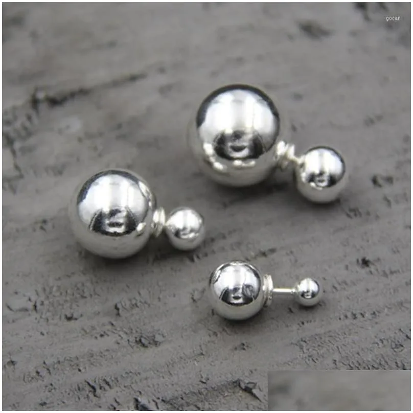 stud earrings 925 sterling silver trendy jewelry double balls for women fashion gift 8mm 12mm 14mm tyc173