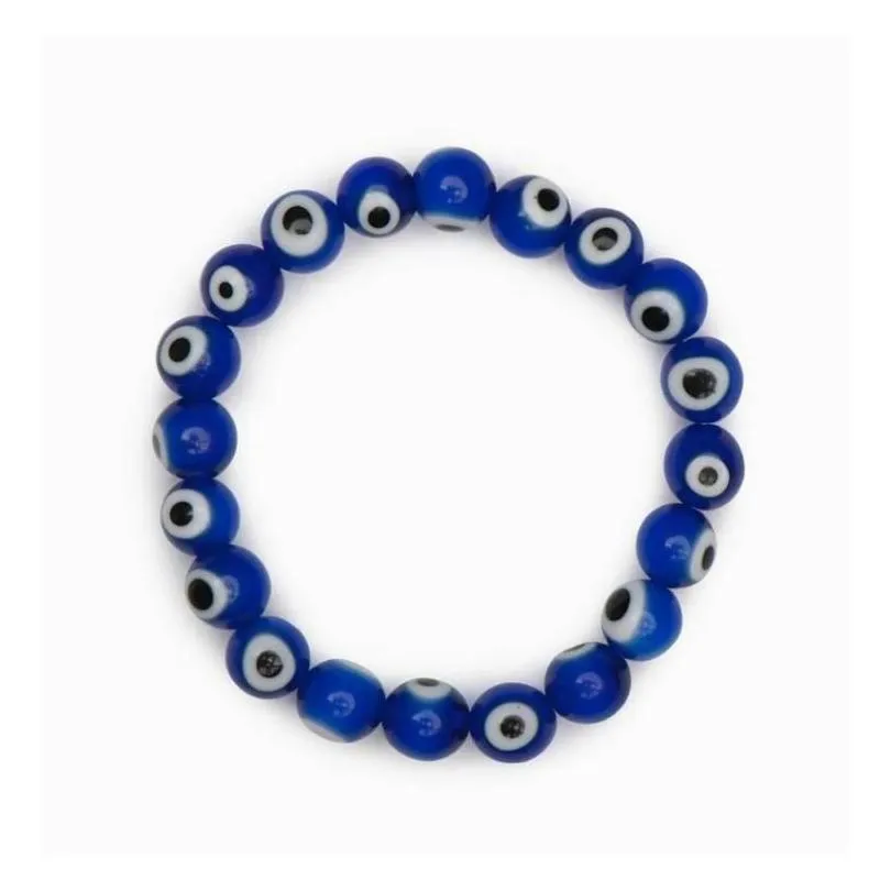 20pcs/lot glass blue evil eye beaded bracelet women men elastic thread stretch greek eye jewelry