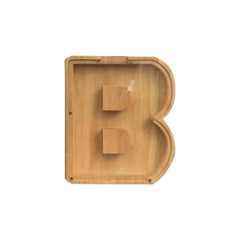 bandanas creative english alphabet piggy bank wooden transparent window meaningful letters coin money saving box home decor