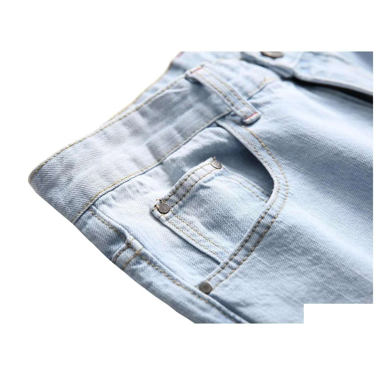 mens jeans mens light color slim fit hole high street blue non-elastic casual fashion urban stretwear drop delivery apparel clothing