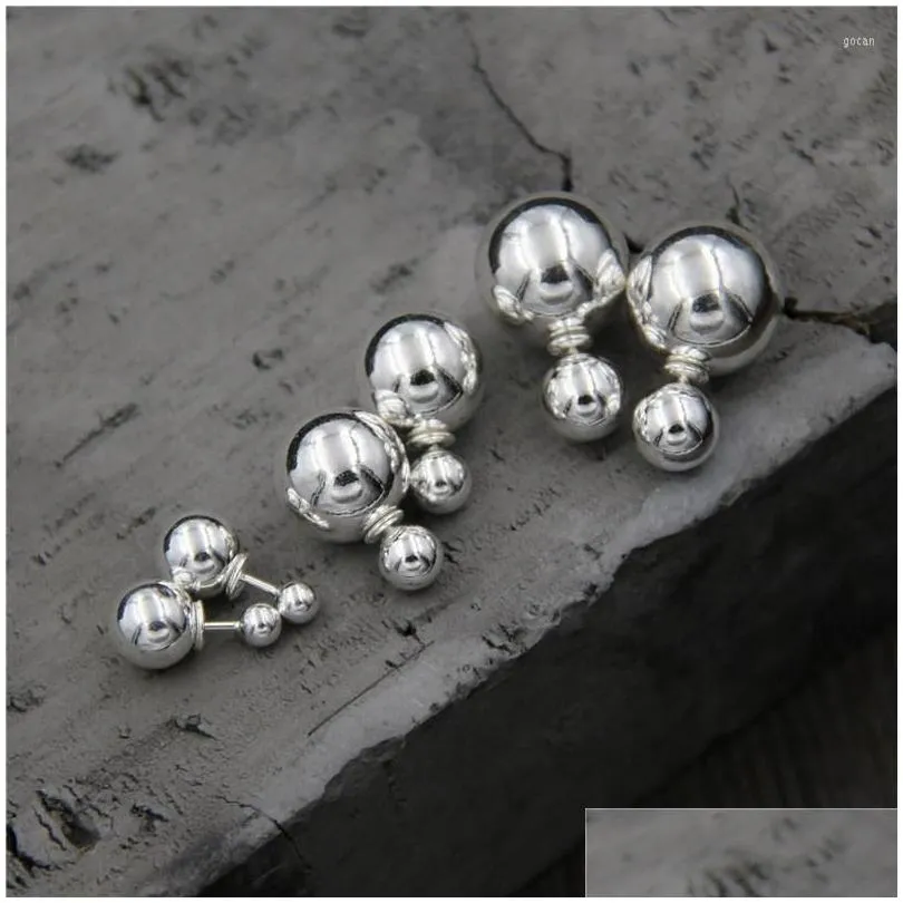 stud earrings 925 sterling silver trendy jewelry double balls for women fashion gift 8mm 12mm 14mm tyc173