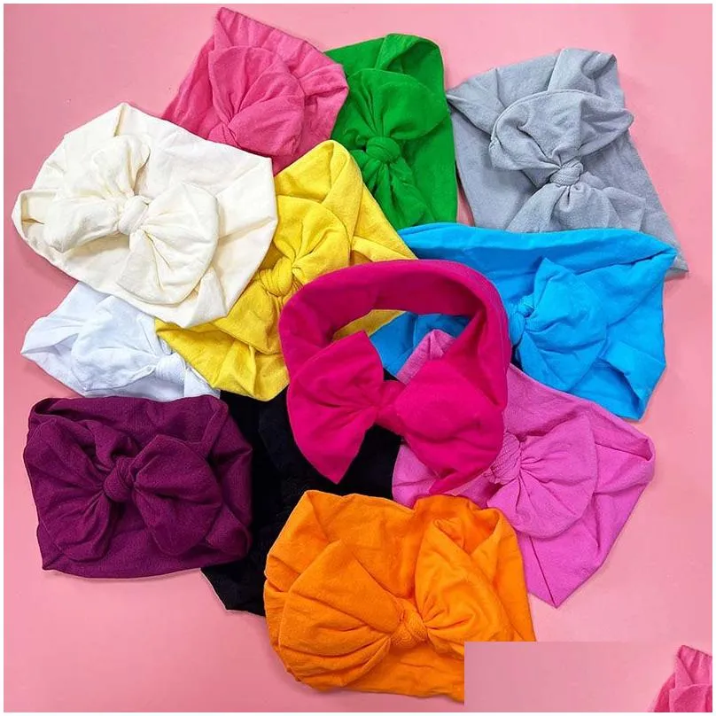 Baby Girls Wide Nylon Bow Headbands birthday ribbon Children Soft Elastic Bowknot Hairbands Kids Princess Headdress 22 Colors Hair Accessories