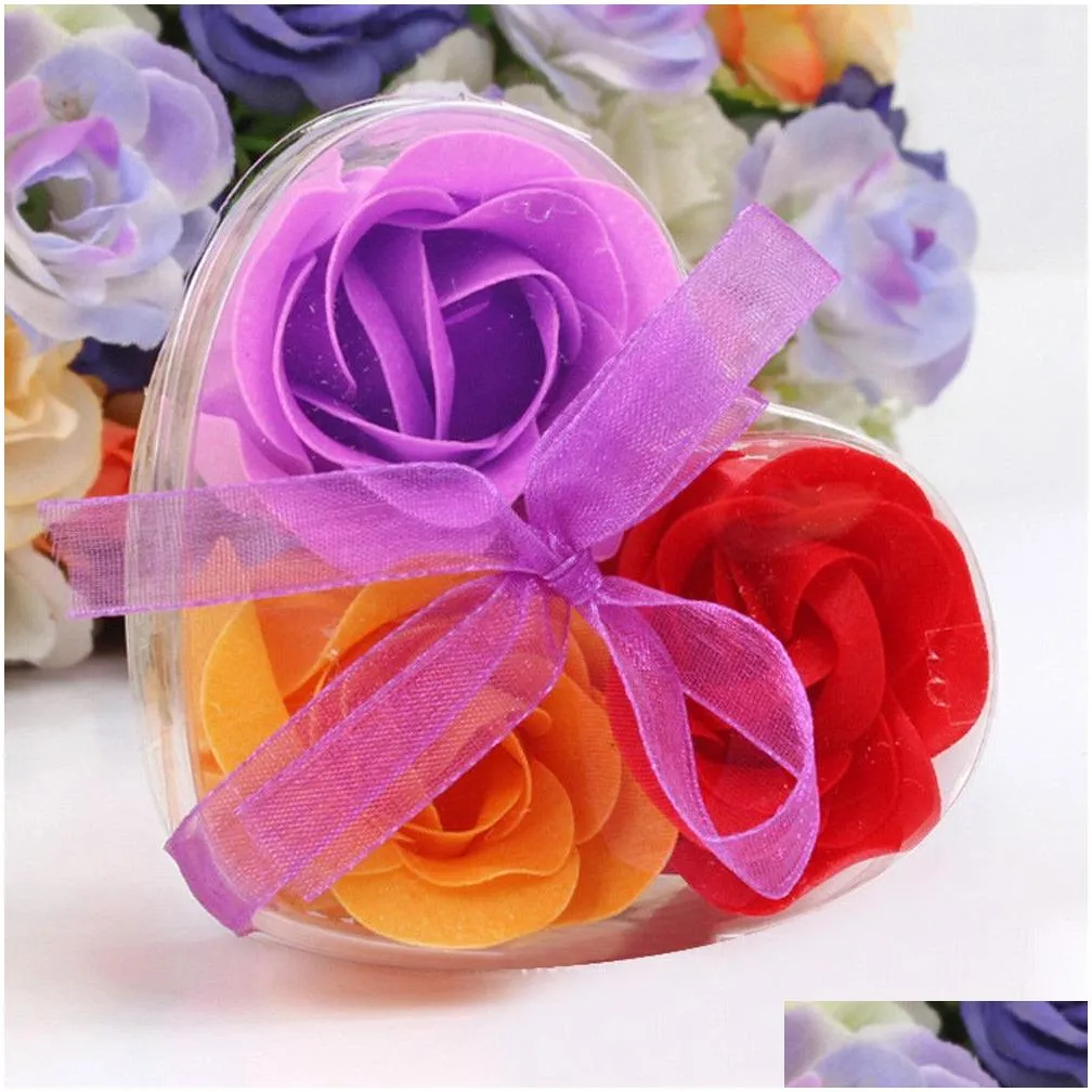 Decorative Flowers Wreaths Artificial Plants 3Pcs Scented Rose Flower Petal Bath Body Soap Wedding Party Gift Home Decoration Flore Ot4Qf