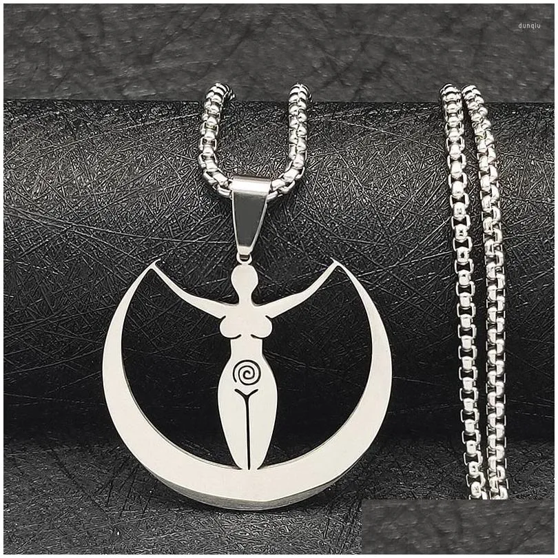 Pendant Necklaces Fashion Stainless Steel Women`s Necklace Pagan Earth Mother Goddess Wicca Gothic Chain Jewelry Halloween Gift