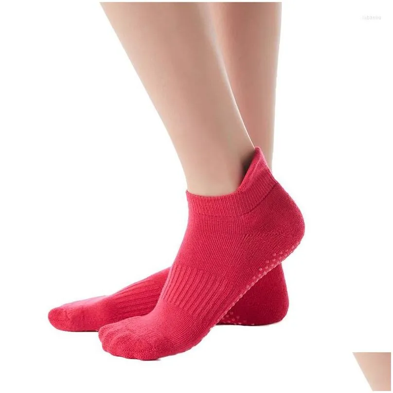 Sports Socks Women Yoga Non-Slip Grips Thicken Antislip Silicone Sole Breathable Cotton Pilates Pure Barre Ballet Dance
