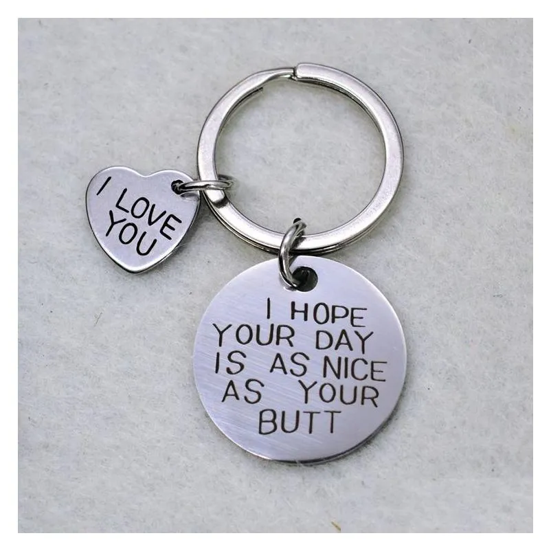 Stainless Steel Keychain Heart Key Chain Rings Holder for Lovers Couples I LOVE YOU Round Letters Pendant Fashion Keyring Jewelry