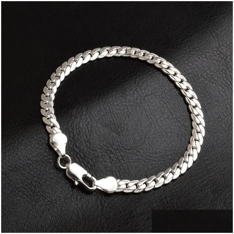 5mm Men`s Bracelets 925 Sterling Silver Plated Flat Chain Designs Fashion Jewelry for Women Birthday Festival Party Christmas Gifts