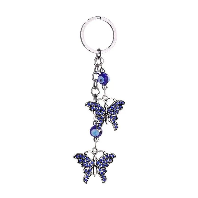 Blue Evil Eye Keychain Ring Jewelry Tortoise Eiffel Tower Keyring Fashion Animals Butterfly Charms Rings Key Chain Holder for Handbags Bag