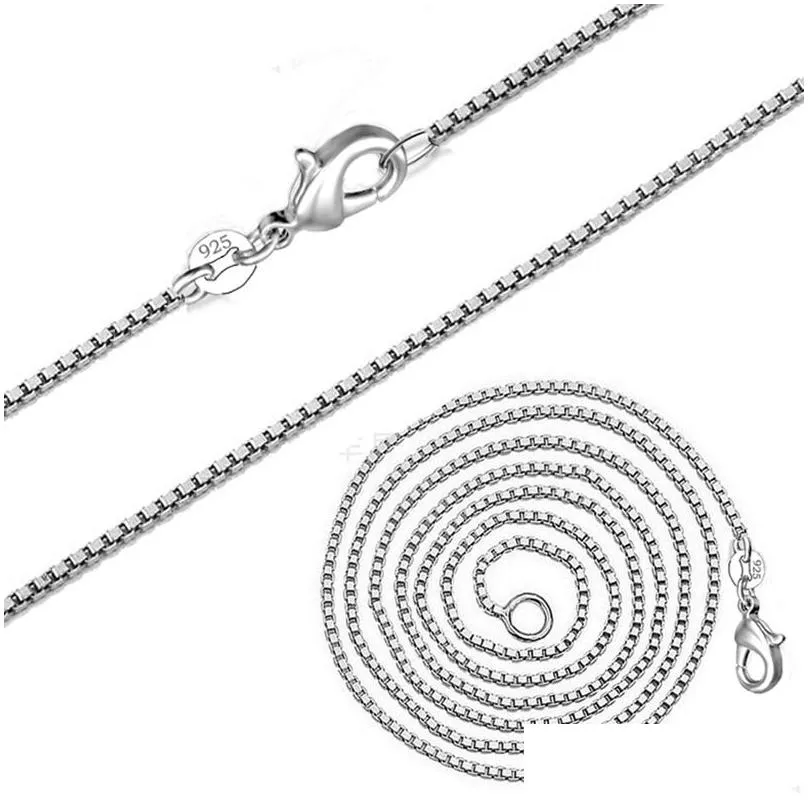1.4mm 925 Stamped Box Chain Necklace Sterling Silver Necklace for Men Women Fashion Lobster Clasp Chain fit Jewelry Making 16 18-24