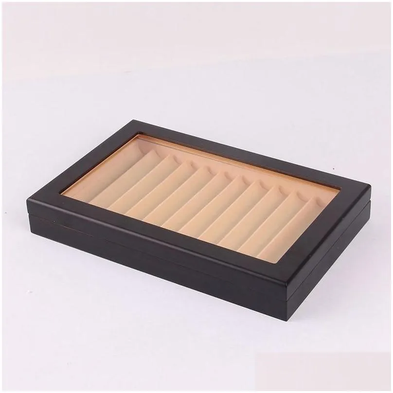 wholesale Pencil Cases 12 Slots Wood Pen Display Box Fountain Storage Showcase Organizer