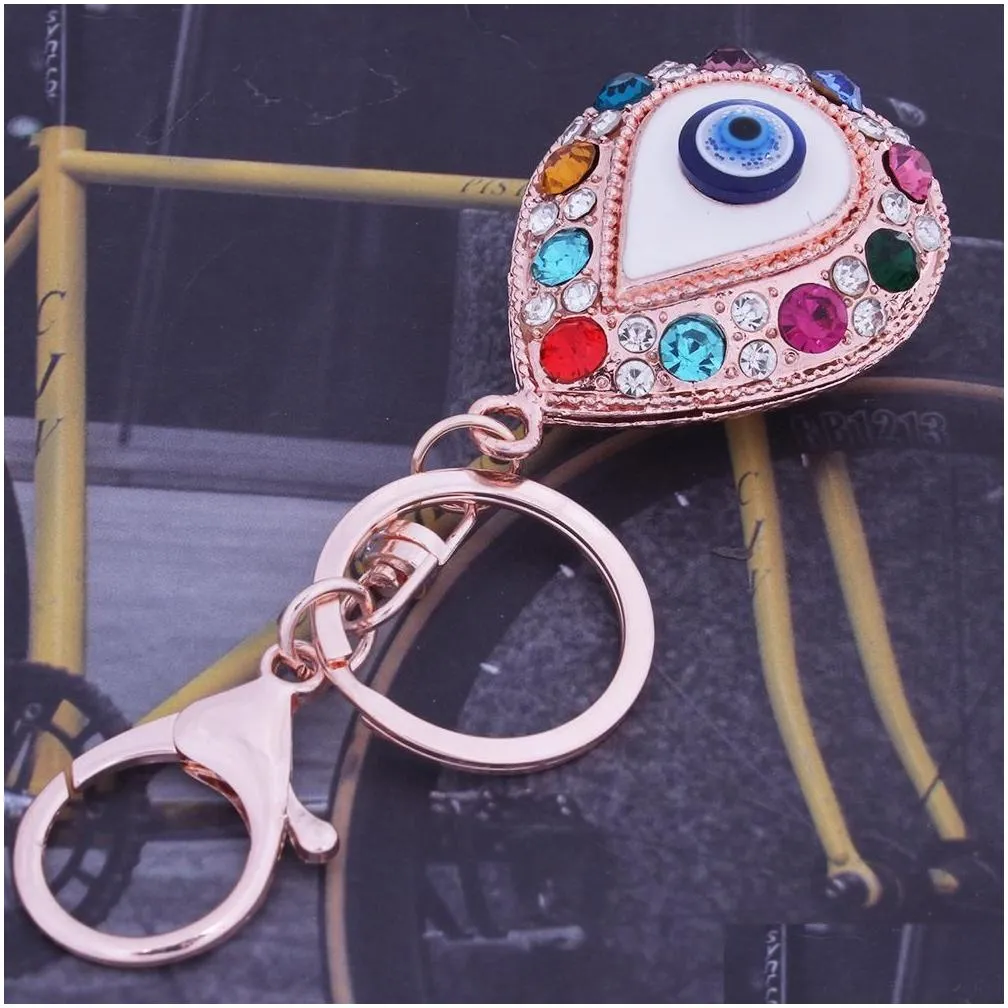 4pcs/Lot Turkey Blue Eye Key Chain For Women Handbag Decoration Keychain For Woman Girls Rhinestone Key Ring Jewelry Accessories