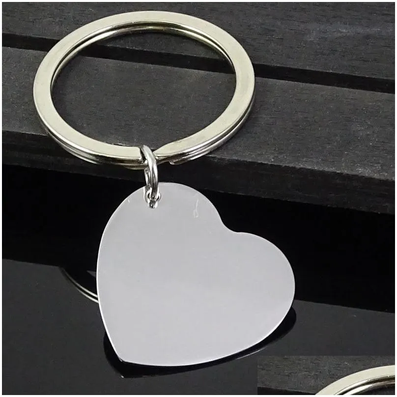 30pcs/Lot High Polished Blank Heart Stainless Steel Keychain Engravable Solid Dog Tag Keyring Car Key Chain Ring Jewelry Factory Price