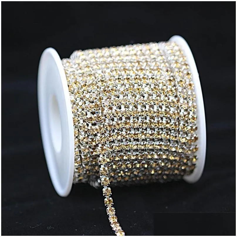 9Meters/Roll SS6 2mm Clear Crystal Silver Base Cup High Density Rhinestone Claw Chain Diy Trim Sew-On Jewelry Accessories New Cheap