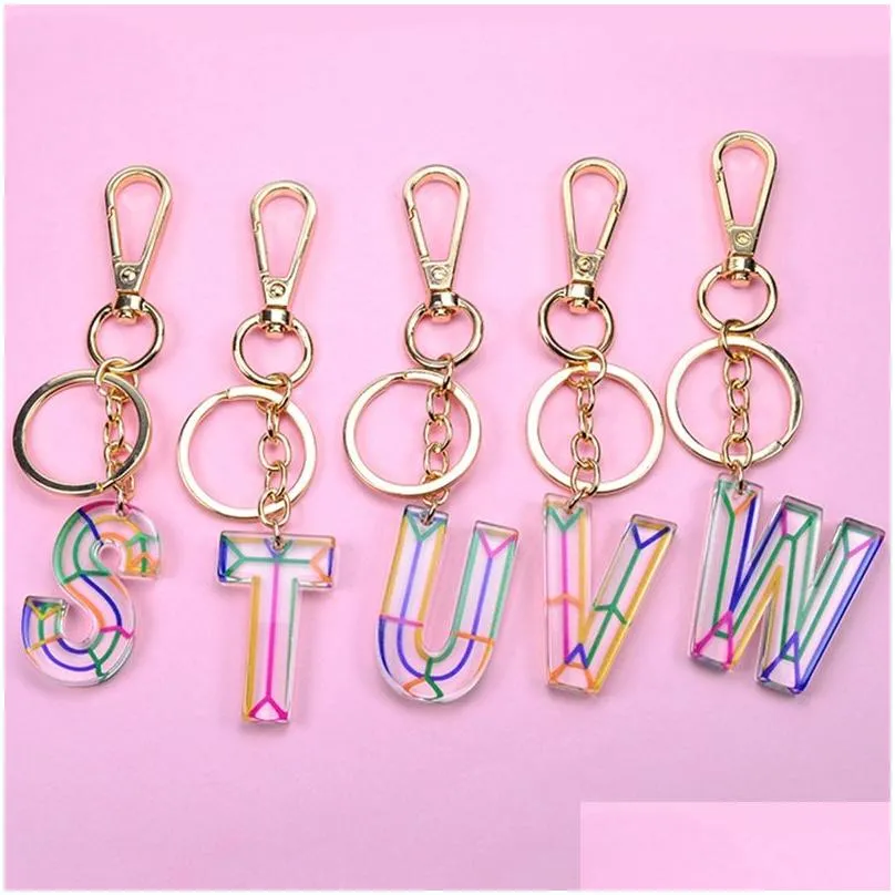 Acrylic Letter Initial Keychains Rings Fashion Car Keyrings Holder Key Chains Accessories Personalized A Z 26 Alphabets Bag Charms