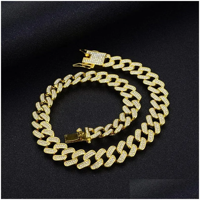 Luxury  Cuban Chains Necklaces for Men 15mm Chunky Silver Gold Link Chain Fashion Rhinestone Hip Hop Rapper Necklace Bling Women Hiphop Iced Out Jewelry