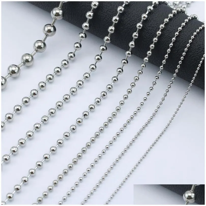 304 Stainless Steel Ball Chains 1.6/2/2.4/3mm Necklaces for Pendants Dog Tags Never Fade Women Fashion Men Hip Hop DIY Jewelry Making Accessories 20 22 24 26 28 30