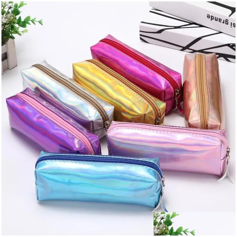 wholesale Pencil Cases Colorful Cylinder Laser Bag Student Supplies Waterproof Back To School Lovely Case Stationery Box Kawaii Cute