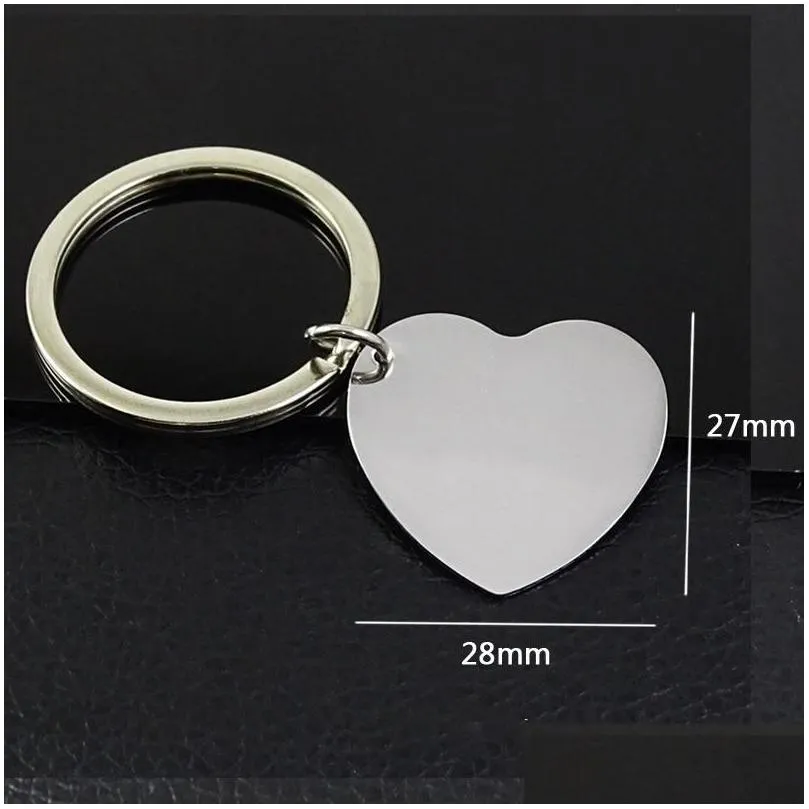 30pcs/Lot High Polished Blank Heart Stainless Steel Keychain Engravable Solid Dog Tag Keyring Car Key Chain Ring Jewelry Factory Price