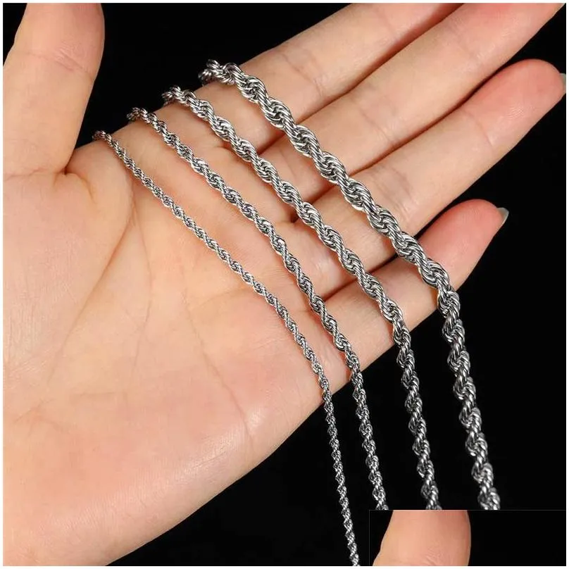 Stainless Steel Rope Chain Necklace 2-5mm Never Fade Waterproof Choker Necklaces Men Women Twist Hip Hop Jewelry 316L Silver Chains Gifts 18-24