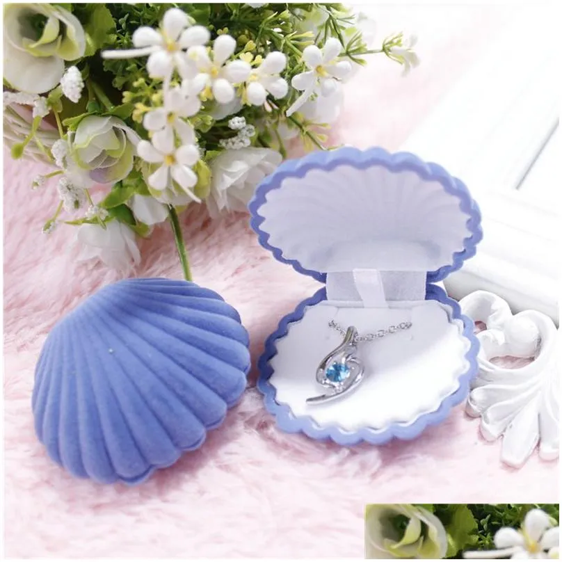 Jewelry Display Gift Boxes Holder Shell Shape Flocking Box Lovely Velvet Wedding Engagement Ring Box for Earrings Necklace Bracelet 5