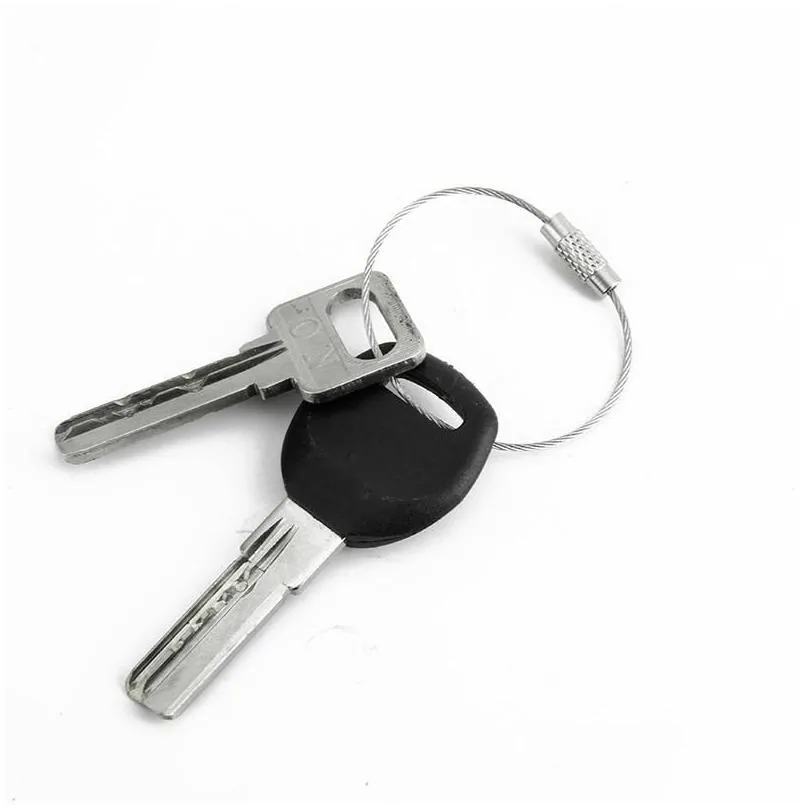 100pcs Edc Wire Outdoor Key Stainless Steel Keyring Keychain Ring Lock Gadget Circle Rope Cable Loop Tag Screw Camp Luggage