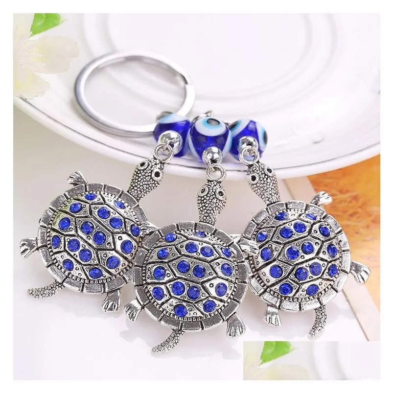 Blue Evil Eye Keychain Ring Jewelry Tortoise Eiffel Tower Keyring Fashion Animals Butterfly Charms Rings Key Chain Holder for Handbags Bag