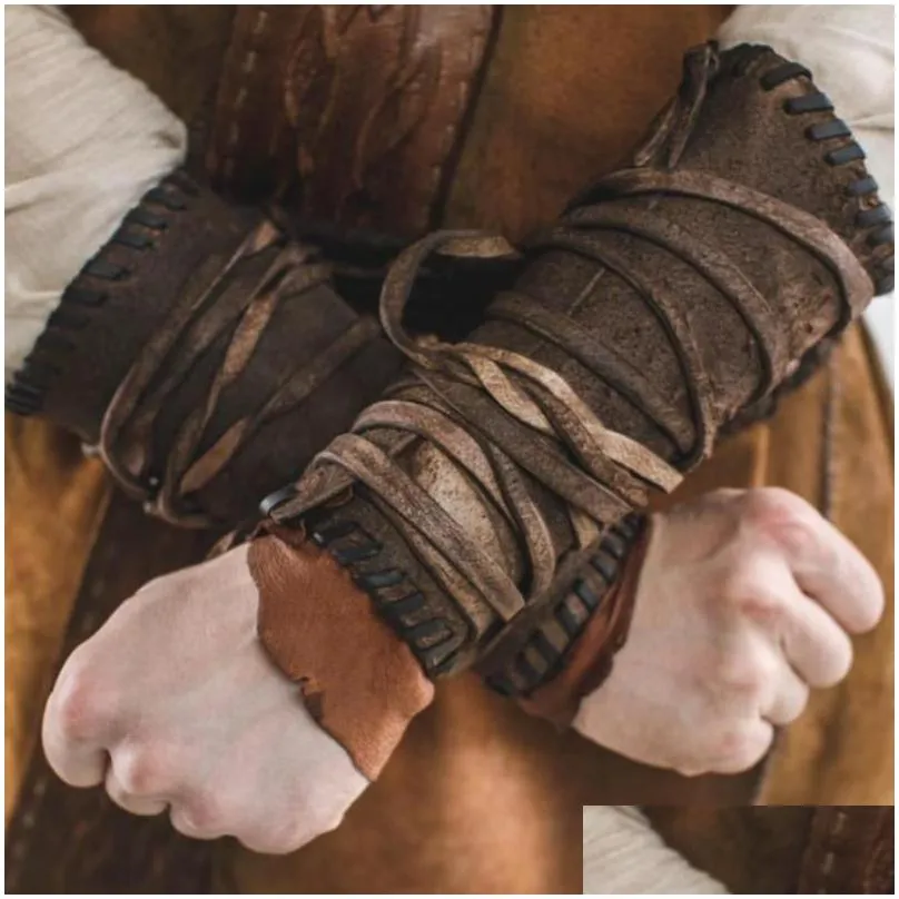 Elbow & Knee Pads Arm Bracers Medieval Faux Leather Wrist Cuff Armband Armor Punk Renaissance Accessories Guards