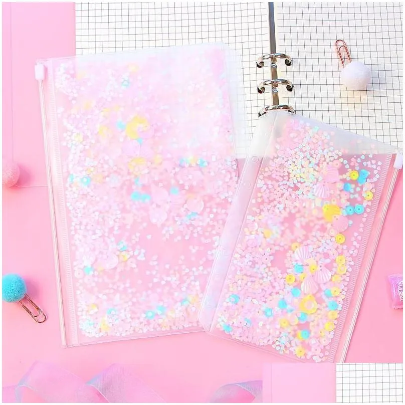 wholesale Transparent PVC Storage Card Holder with 6 Hole Zipper document Bag for A5 A6 Pouch Diary Planner Accessories1