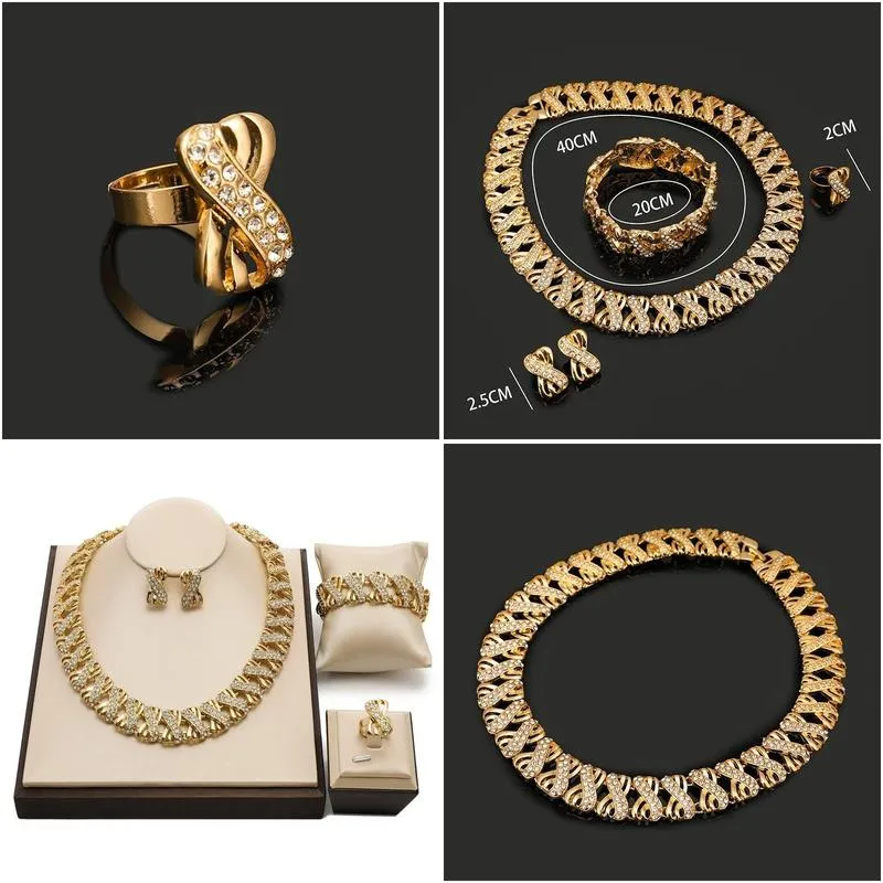 Earrings & Necklace Dubai Gold Bridal Jewelry Set Wholesale Nigerian Accessories Fashion African Beads Woman Costume SetEarrings