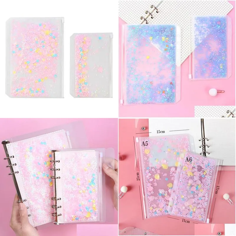 wholesale Transparent PVC Storage Card Holder with 6 Hole Zipper document Bag for A5 A6 Pouch Diary Planner Accessories1