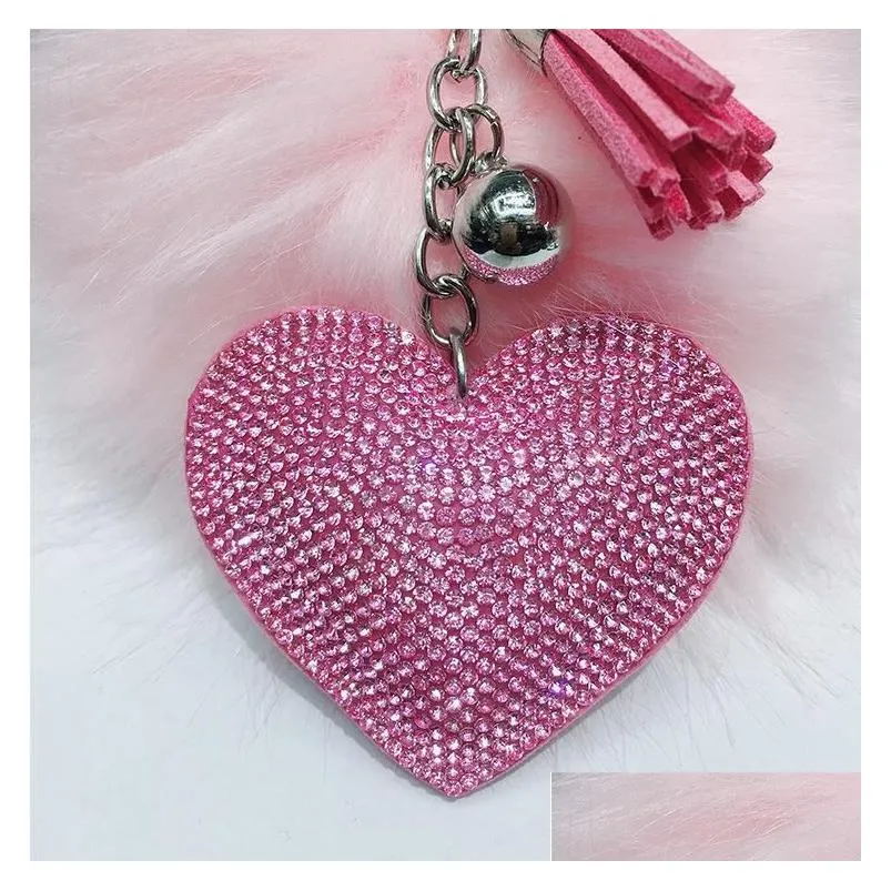 Heart Keychain Leather Tassel Key Holder Fashion Metal Crystal Rhinestone Key Chain Keyring Charm Bag Auto Pendant Gift Wholesale