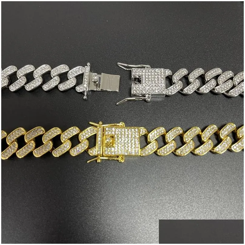 Luxury  Cuban Chains Necklaces for Men 15mm Chunky Silver Gold Link Chain Fashion Rhinestone Hip Hop Rapper Necklace Bling Women Hiphop Iced Out Jewelry