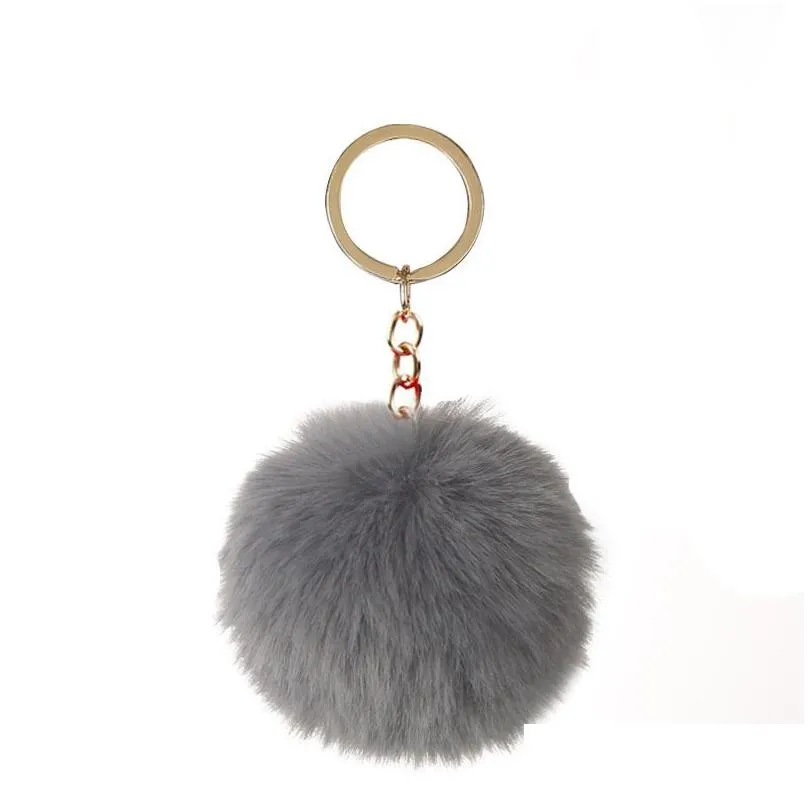 8cm Pompom Brand Bag Keychain Rings Car Keyring Gold Color Chains Pompons Fake Faux Rabbit Fur Charms Chain DIY Pom Poms Balls Women Bag Pendant Jewelry
