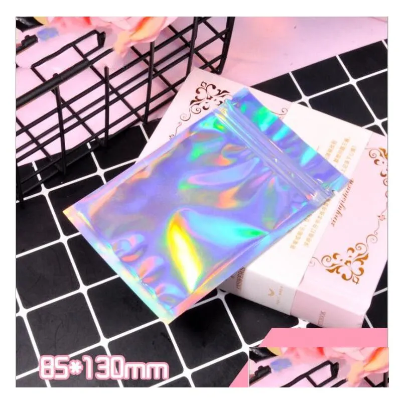 20pcs Small holographic baggies One Side Clear Aluminium Foil plastic bags1