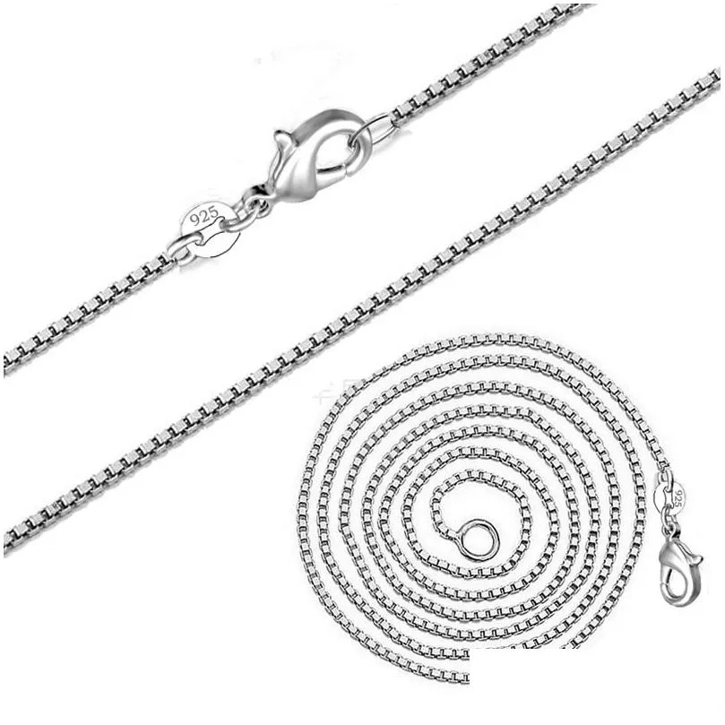 1.4mm 925 Stamped Box Chain Necklace Sterling Silver Necklace for Men Women Fashion Lobster Clasp Chain fit Jewelry Making 16 18-24