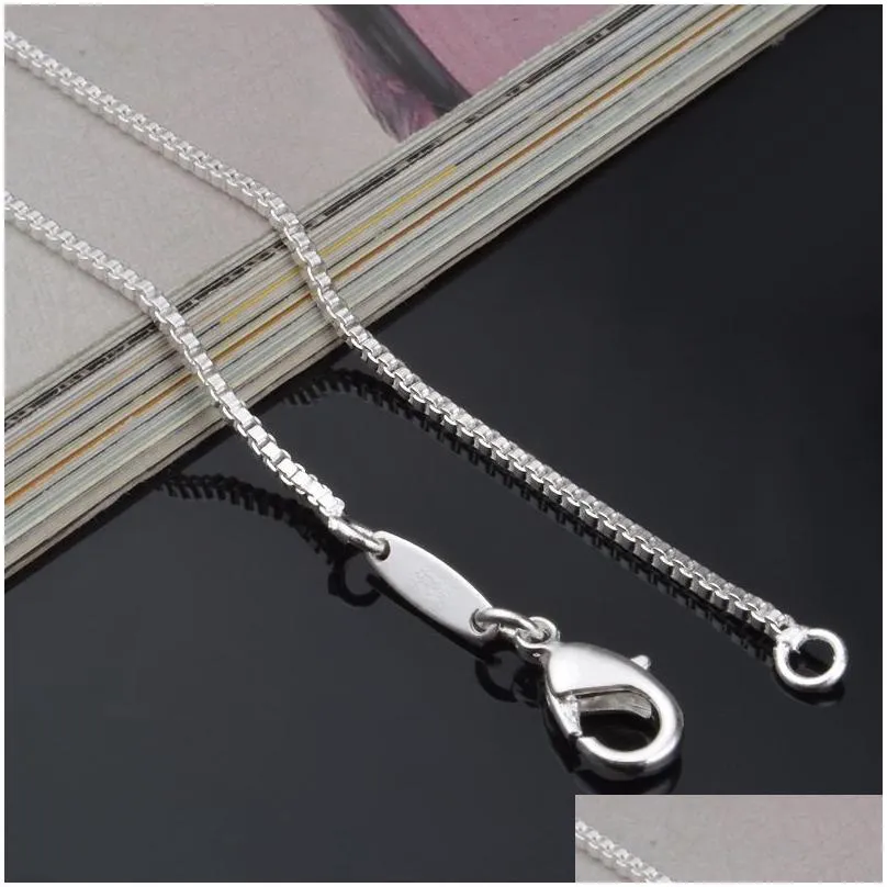 1.4mm 925 Stamped Box Chain Necklace Sterling Silver Necklace for Men Women Fashion Lobster Clasp Chain fit Jewelry Making 16 18-24