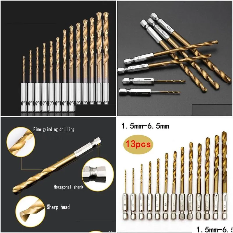 Professional Drill Bits 13pcs Hexagonal Handle Twist Bit Plated With Titanium 6.35 13PC Set