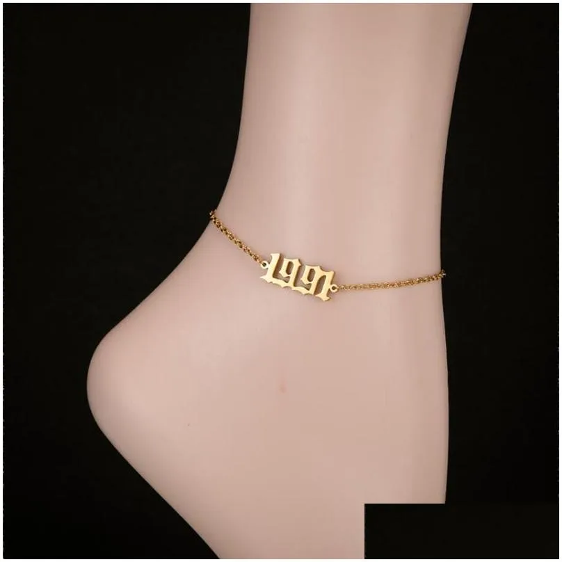1980-1998 birth year anklet leg bracelet jewelry stainless steel rose gold color custom number anklet for women gifts