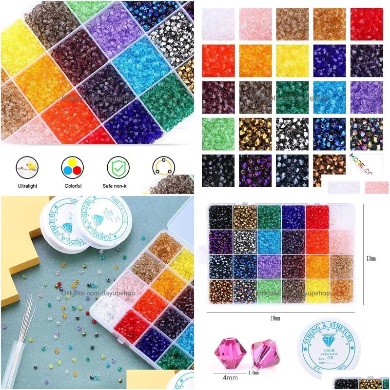 acrylic plastic lucite 4mm glass bicone beads kits jewelry beads loose spacer beads fit jewelry making diy bracelet necklace accessories 4800pcs/box