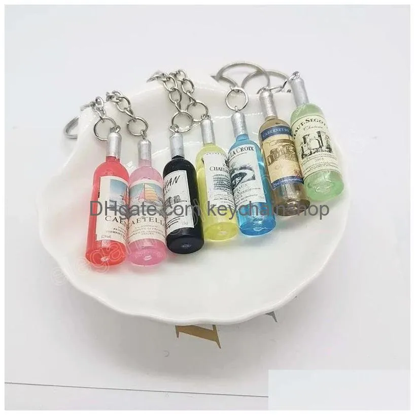 novelty wine bottle pendant key rings women men cute acrylic beer wine bottle key chains accessories bar souvenirs gifts