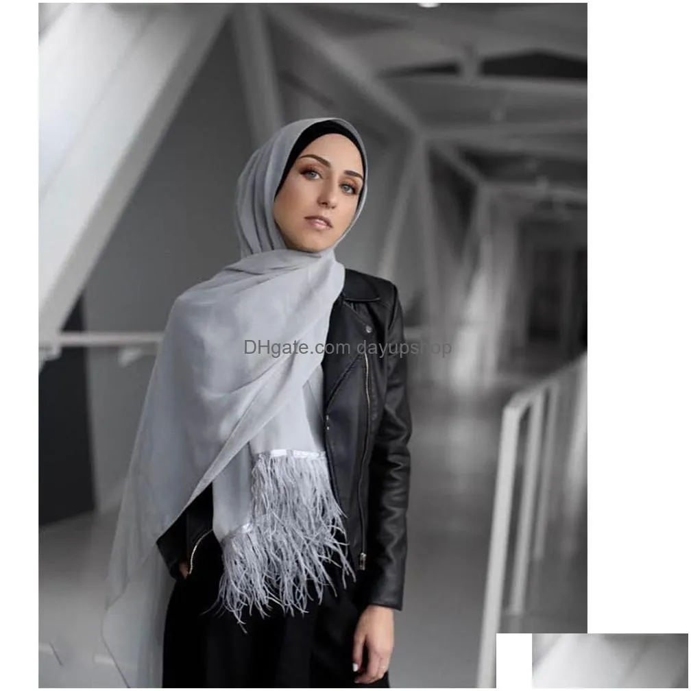 hijabs feather bottom hijab summer chiffon headscarves muslim fashion long shawl scarf for muslim women veil headwrap islam 230509