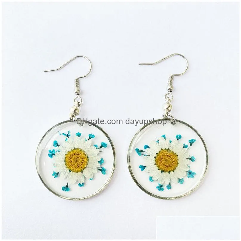 dangle earrings round daisy flower earring for women unique pressed natural jewelry creative wholesale