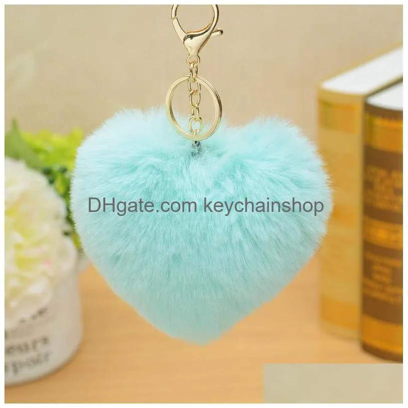 heart pompoms keychain plush balls key chains decorative pendant for women bag accessories keychains car fashion keyring gift